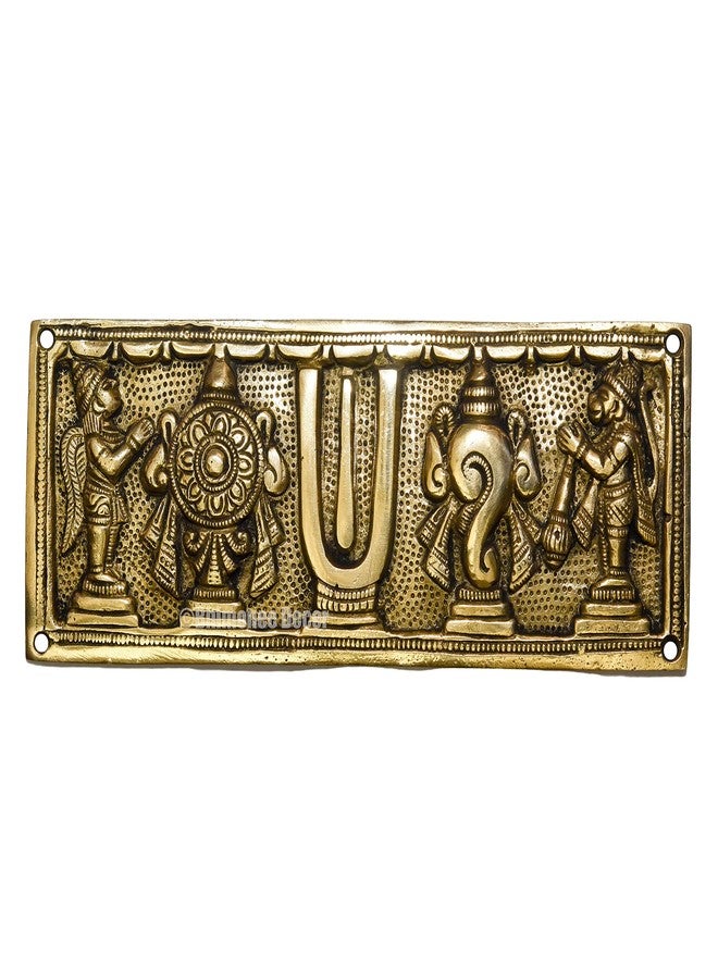 Bhimonee Decor بهيموني ديكور من مركز الهدايا الحديثة | لوحة جدارية معلقة من النحاس الخالص على شكل شانكو تشاكرا مع جارودا وهانومان | 8 × 3 بوصات | وزن 600 جرام | ديكور جداري روحاني للمنزل والمعبد والمكتب - Image 1